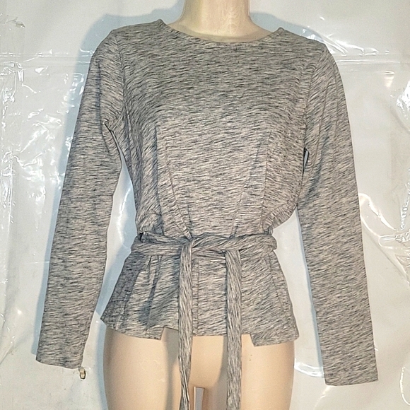 J CREW Gray Tie Waist Long Sleeve Top Peplum Style Open back sexy Y2K‎ retro XS - Picture 1 of 6